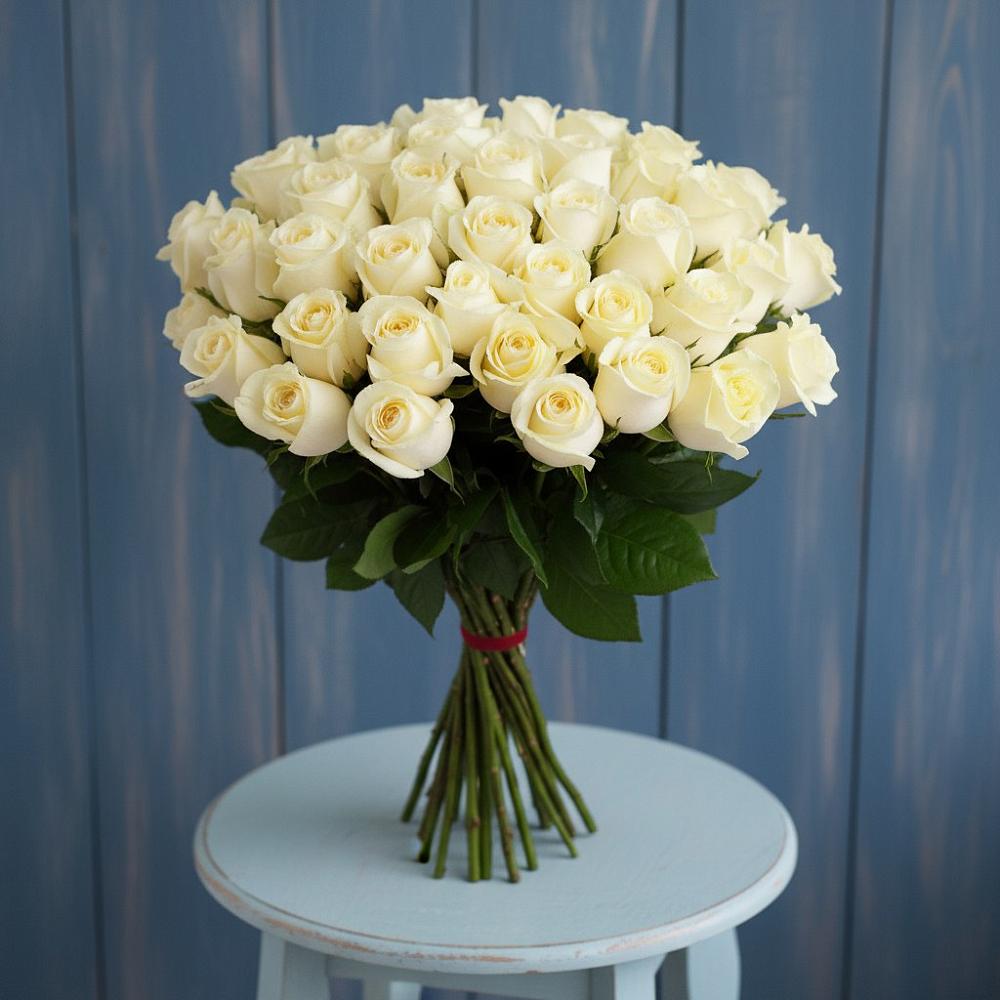 Букет 51 Белая роза Эдлесс Лав в Солнечногорске