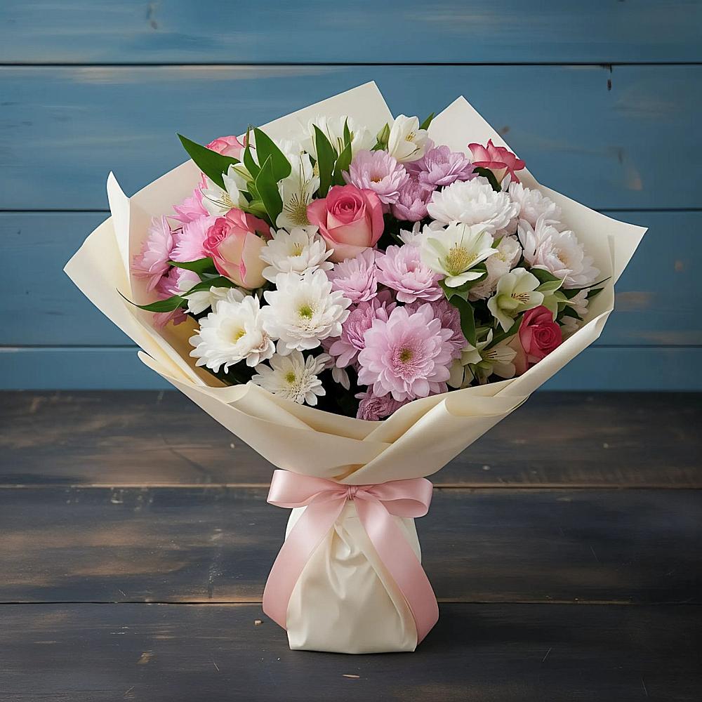 Букет цветов из: Хризантемы, Альстромерии и Розы в Солнечногорске